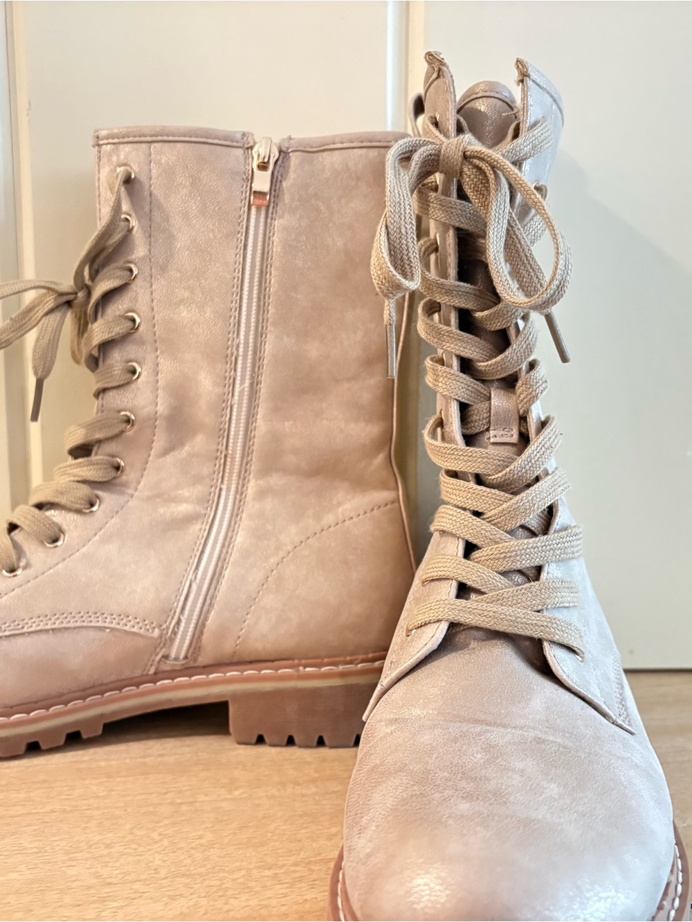 Women's Lace-Up Combat Boots in Taupe